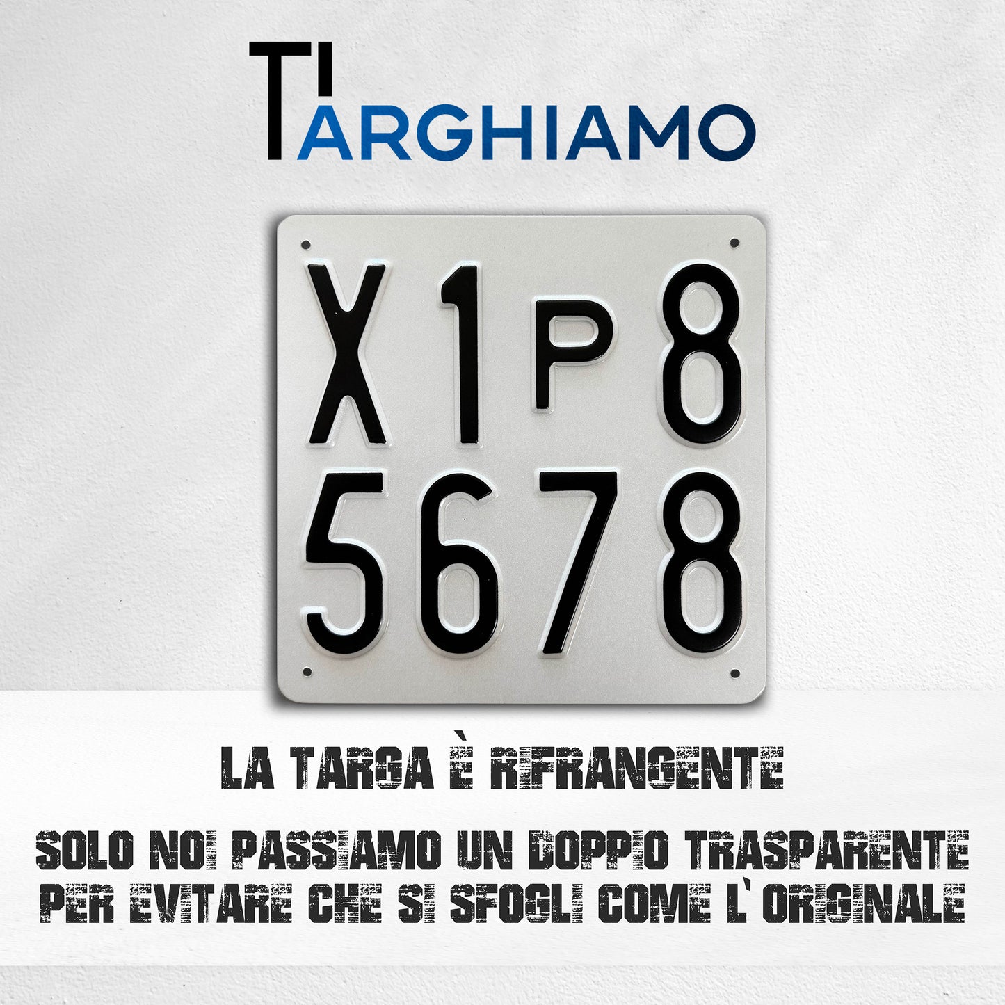Replica Targa Auto di Prova Europea Catarifrangente e Rinfragente in Rilievo battuto su targa in Alluminio senza bordo nero