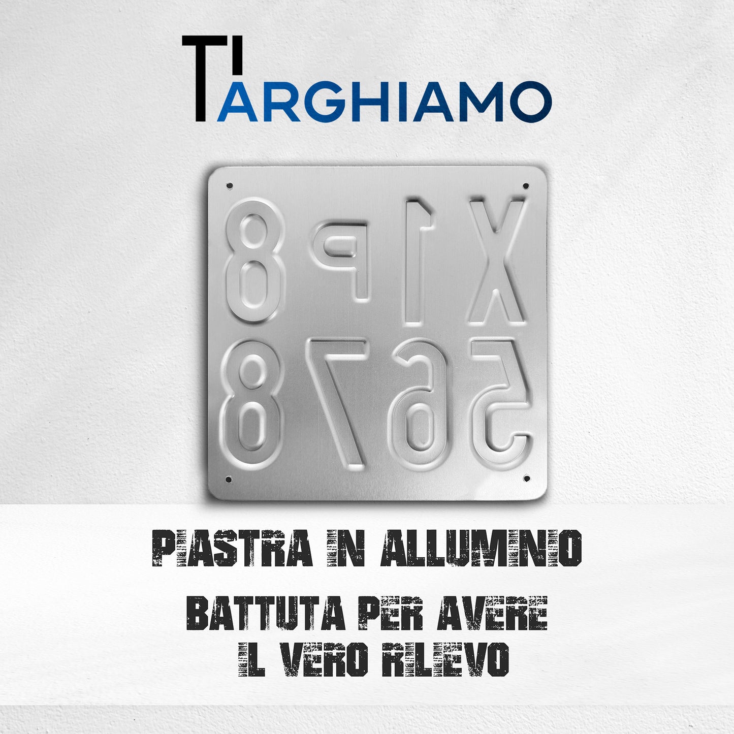 Replica Targa Auto di Prova Europea Catarifrangente e Rinfragente in Rilievo battuto su targa in Alluminio senza bordo nero