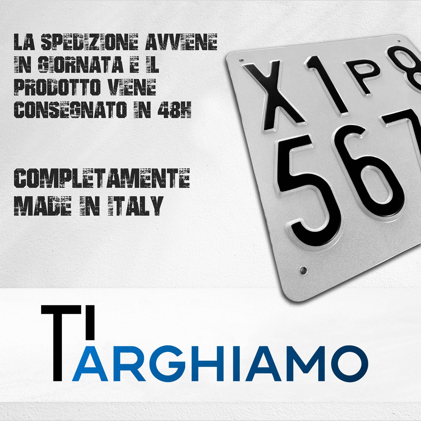 Replica Targa Auto di Prova Europea Catarifrangente e Rinfragente in Rilievo battuto su targa in Alluminio senza bordo nero