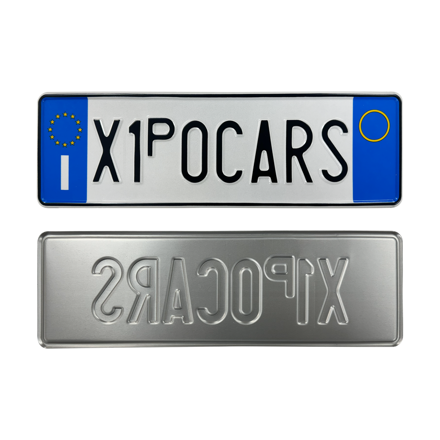 Replica Targa di Prova Anteriore Europea Catarifrangente in Rilievo con Caratteri Battuti, Punzonati